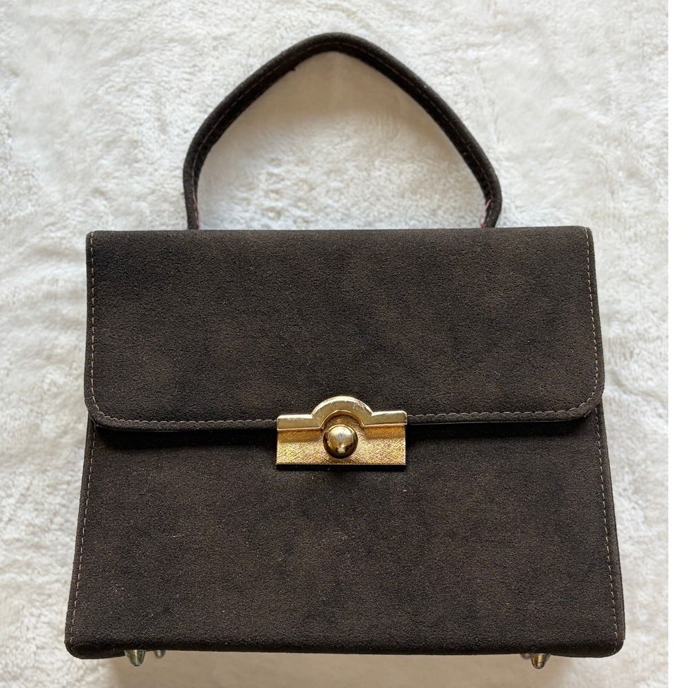 Unbranded Dark Brown Vintage Suede Top Handle Handbag Women Small Excellent